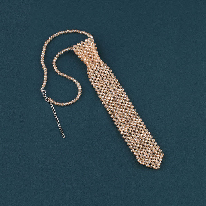 Collier cravate créatif en cristal artificiel fait main