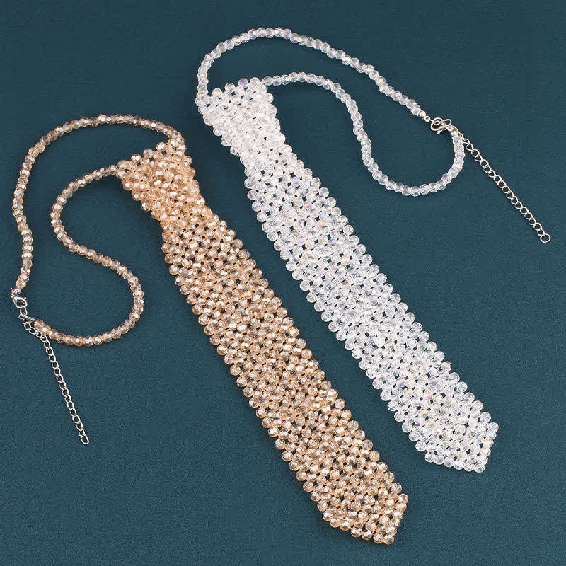 Collier cravate créatif en cristal artificiel fait main