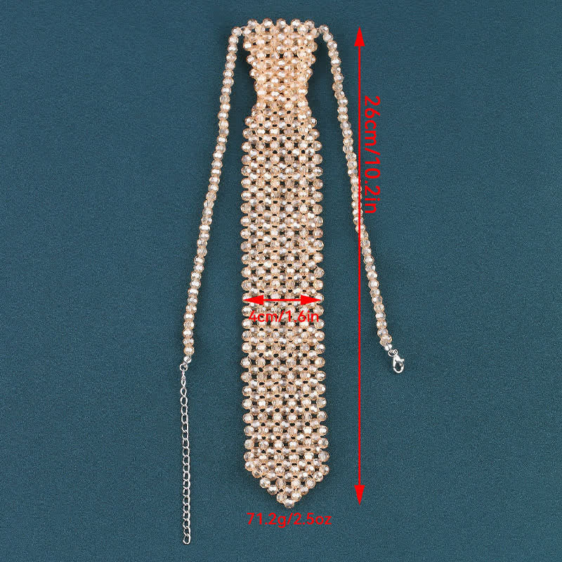 Collier cravate créatif en cristal artificiel fait main