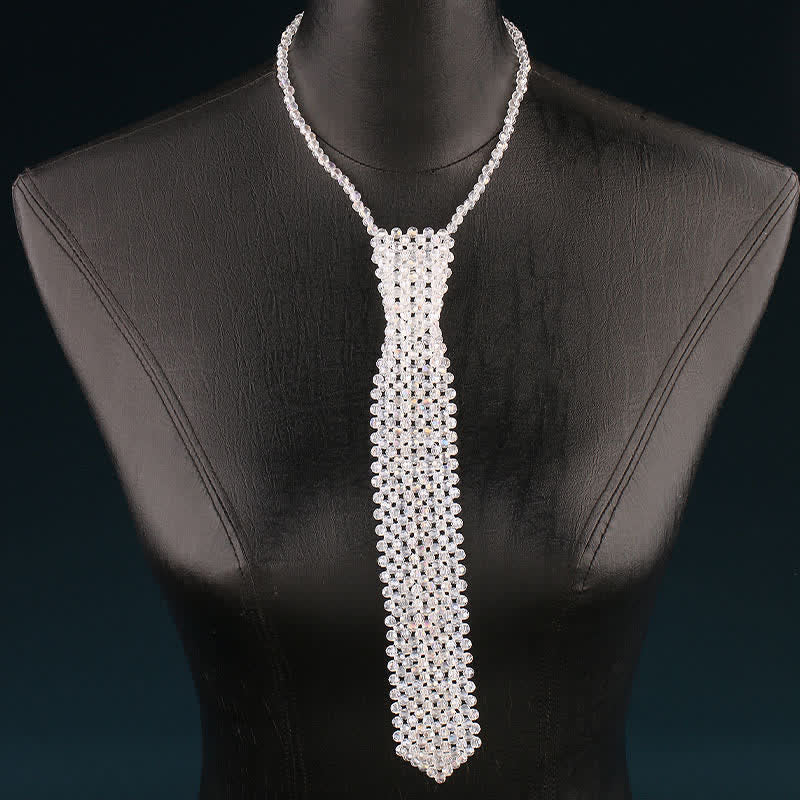 Collier cravate créatif en cristal artificiel fait main