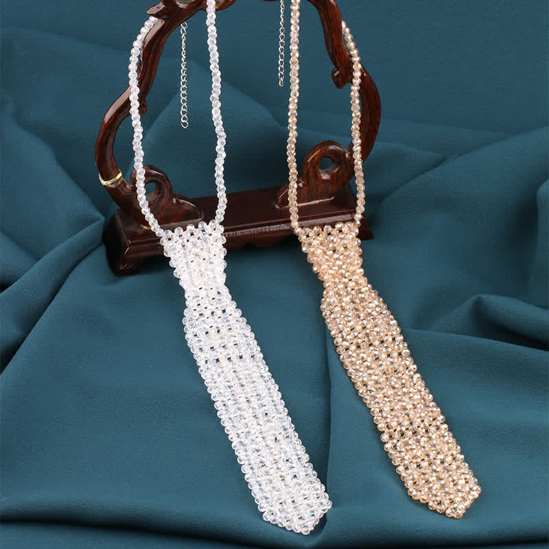 Collier cravate créatif en cristal artificiel fait main