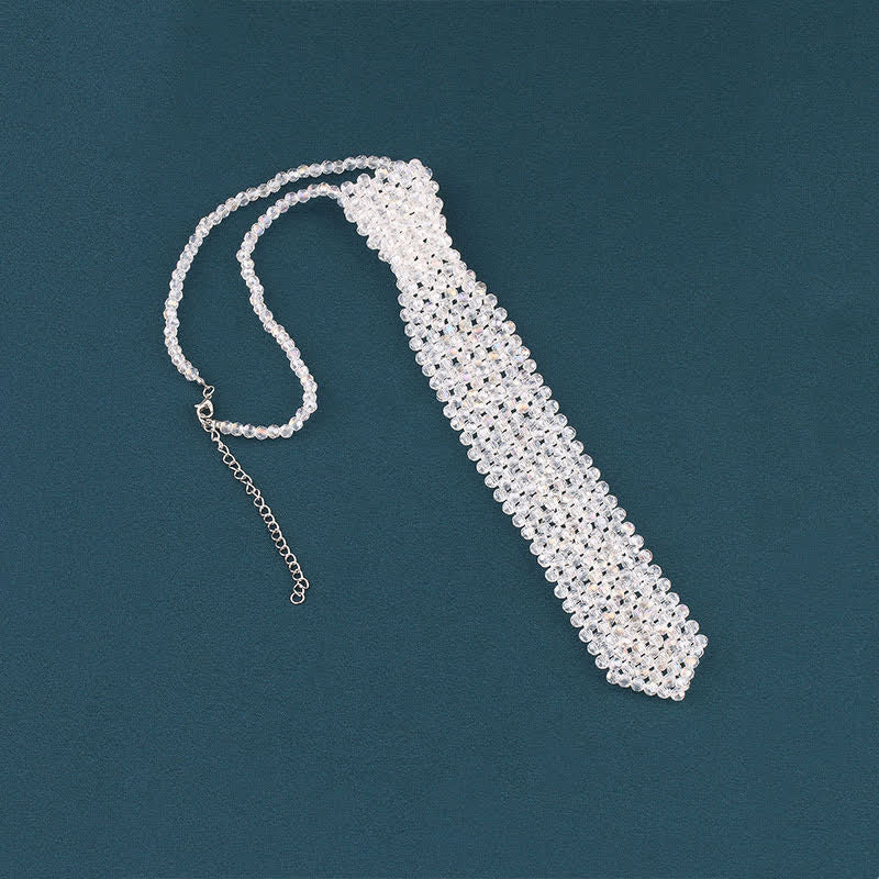 Collier cravate créatif en cristal artificiel fait main