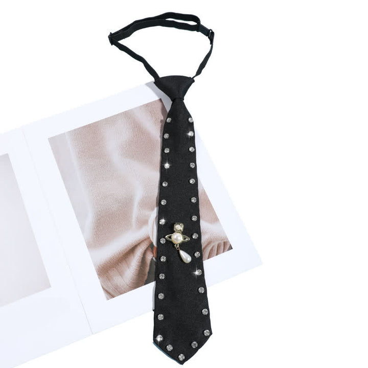 Cravate pré-nouée créative ornée de strass noirs