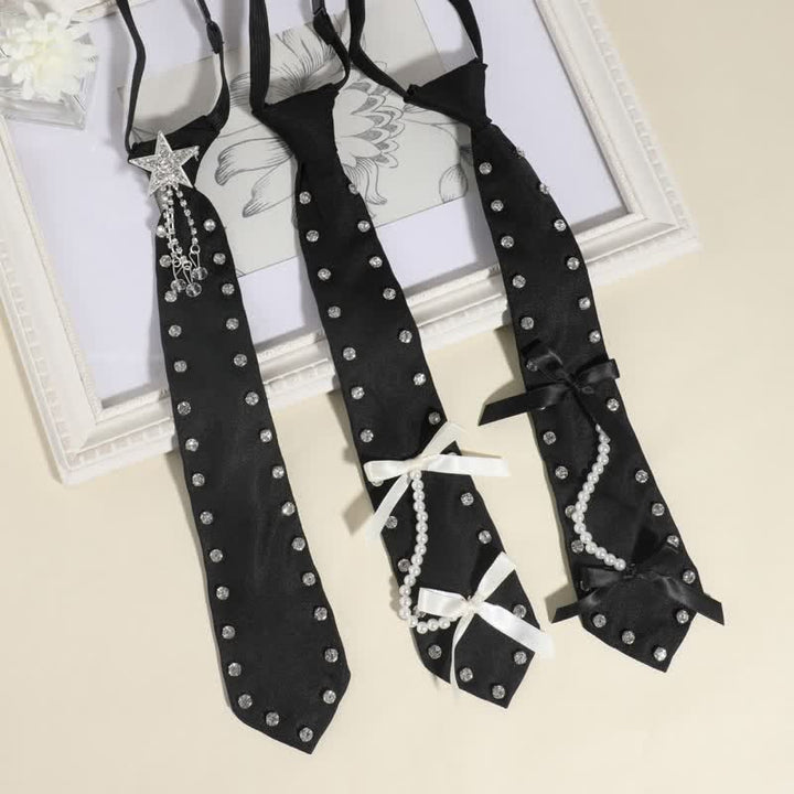 Cravate pré-nouée créative ornée de strass noirs