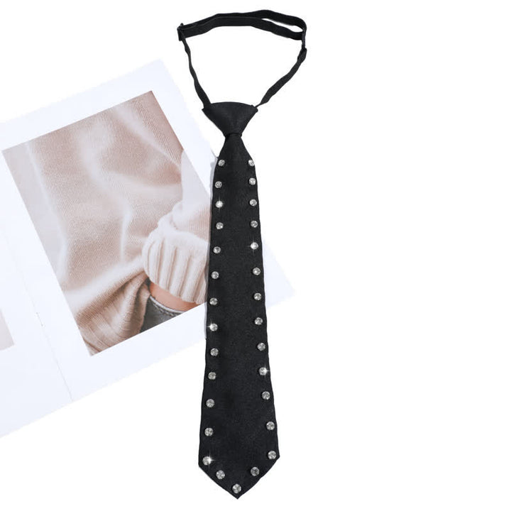 Cravate pré-nouée créative ornée de strass noirs
