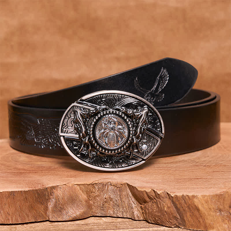 Ceinture en cuir pour homme avec couteau pliant caché et araignée rotative