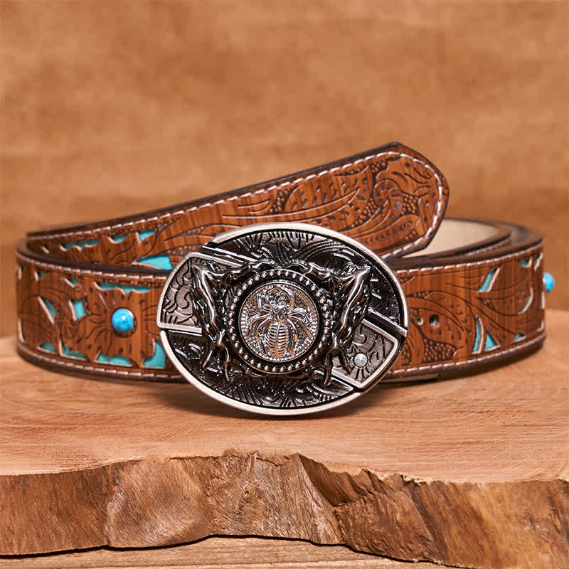 Ceinture en cuir pour homme avec couteau pliant caché et araignée rotative