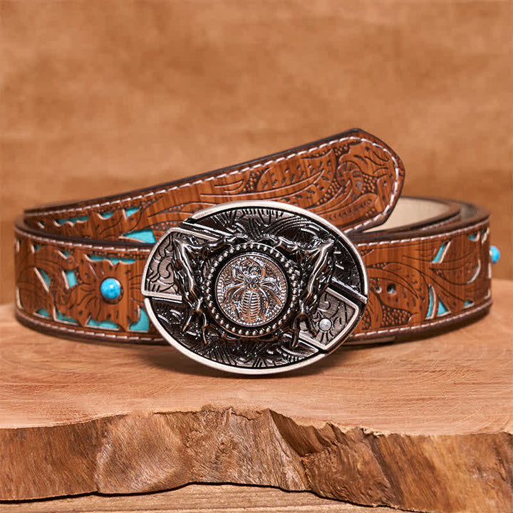 Ceinture en cuir pour homme avec couteau pliant caché et araignée rotative
