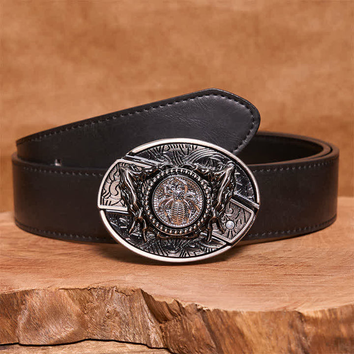 Ceinture en cuir pour homme avec couteau pliant caché et araignée rotative