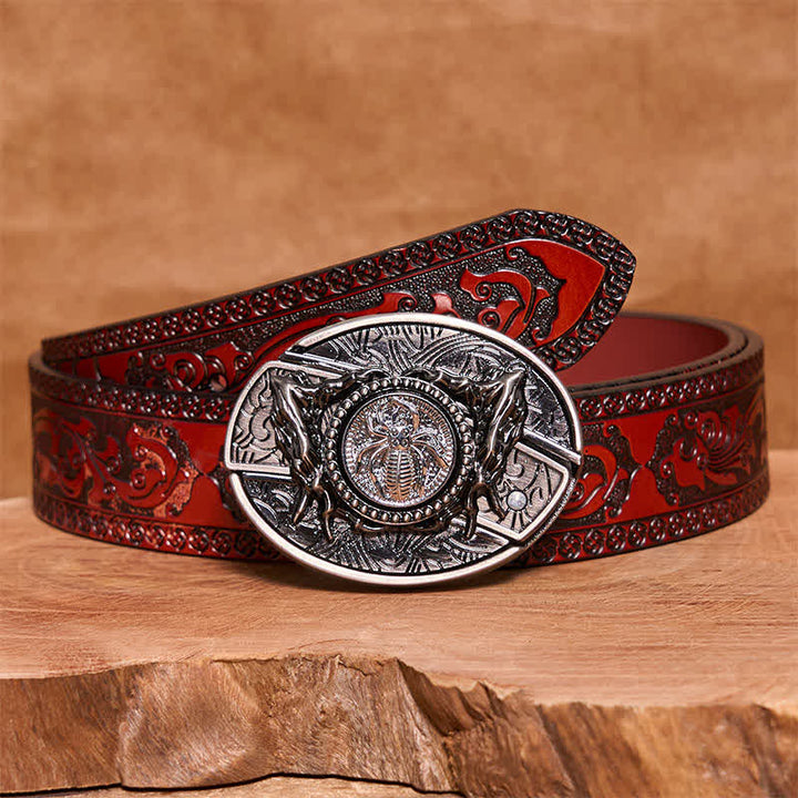 Ceinture en cuir pour homme avec couteau pliant caché et araignée rotative