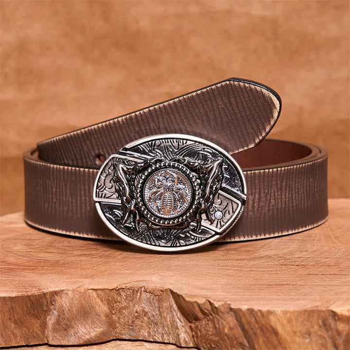 Ceinture en cuir pour homme avec couteau pliant caché et araignée rotative