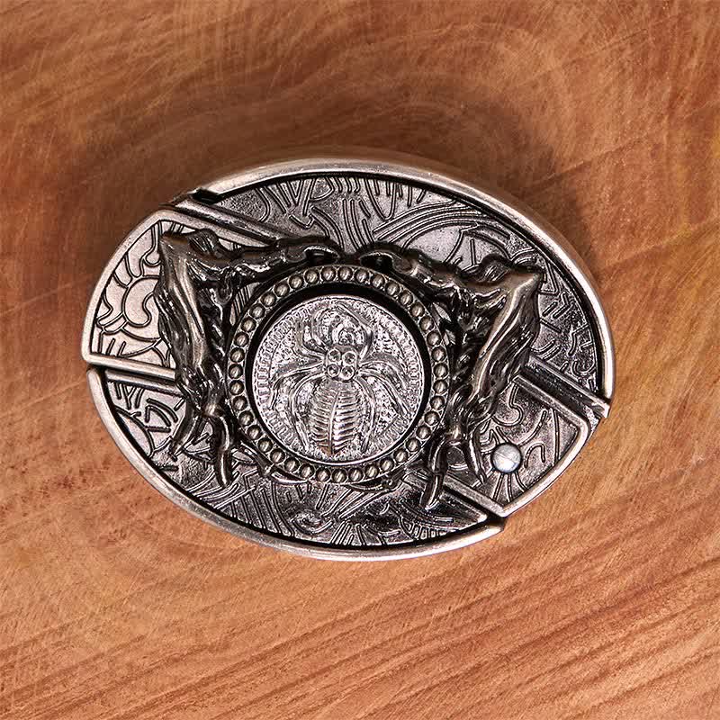 Ceinture en cuir pour homme avec couteau pliant caché et araignée rotative