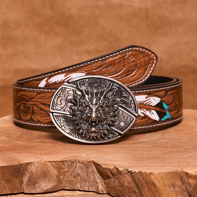 Ceinture en cuir pour homme avec couteau pliant caché Brave Dragon