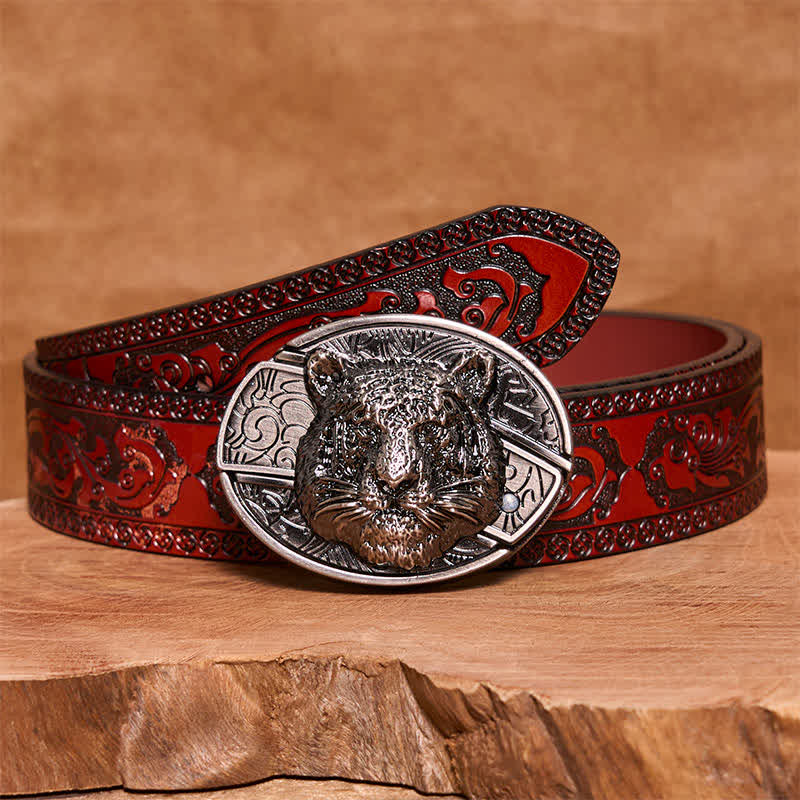Ceinture en cuir pour homme avec couteau pliant caché en forme de tête de léopard