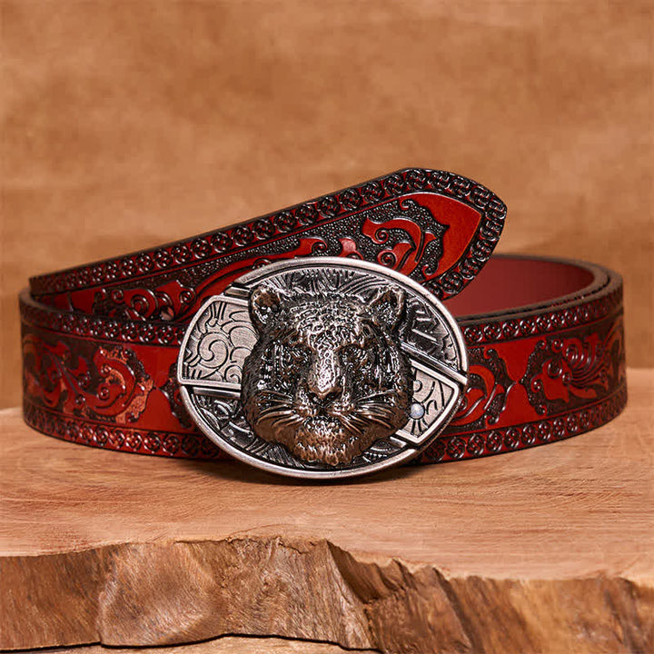 Ceinture en cuir pour homme avec couteau pliant caché en forme de tête de léopard
