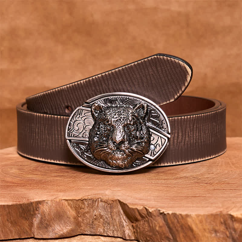 Ceinture en cuir pour homme avec couteau pliant caché en forme de tête de léopard
