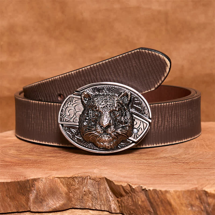 Ceinture en cuir pour homme avec couteau pliant caché en forme de tête de léopard