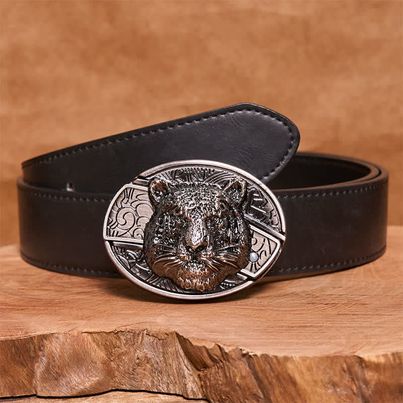 Ceinture en cuir pour homme avec couteau pliant caché en forme de tête de léopard