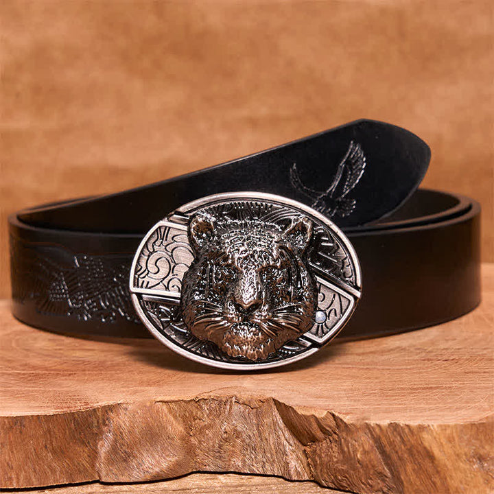 Ceinture en cuir pour homme avec couteau pliant caché en forme de tête de léopard