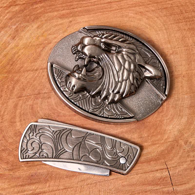 Ceinture en cuir pour homme avec couteau pliant caché Roaring Tiger