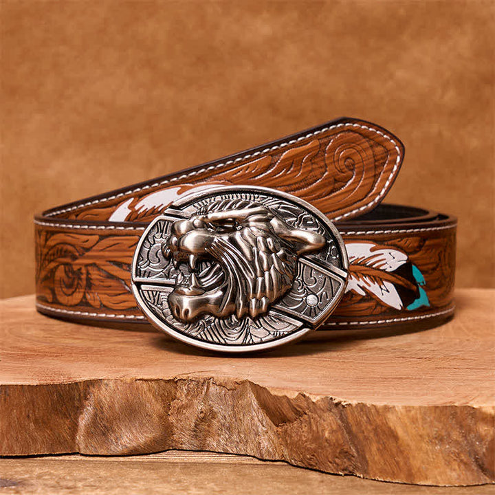 Ceinture en cuir pour homme avec couteau pliant caché Roaring Tiger