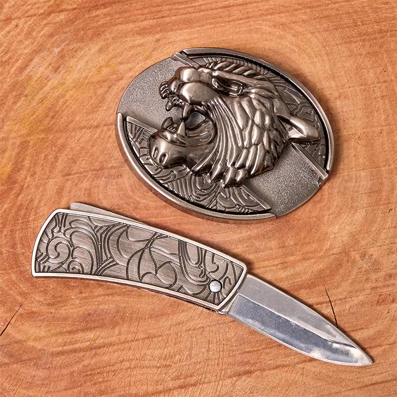 Ceinture en cuir pour homme avec couteau pliant caché Roaring Tiger