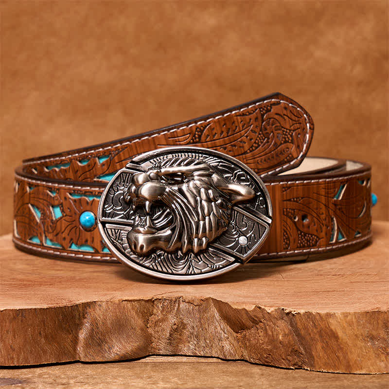 Ceinture en cuir pour homme avec couteau pliant caché Roaring Tiger