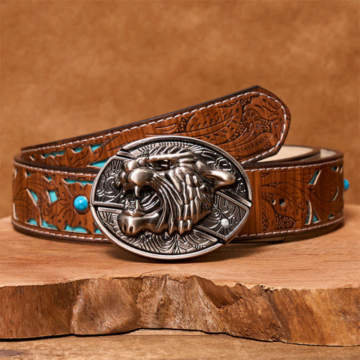 Ceinture en cuir pour homme avec couteau pliant caché Roaring Tiger