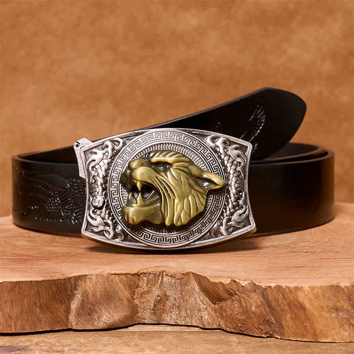 Ceinture en cuir pour homme avec couteau pliant caché tigre DIY - Tigre - Ceinture noire avec aigle en relief - 42 - image 5