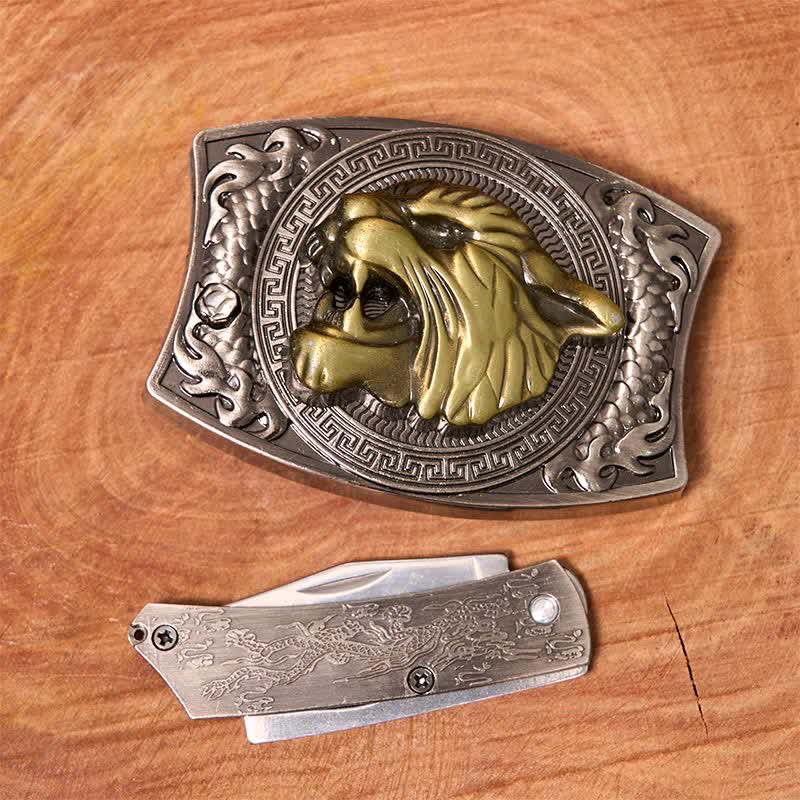 Ceinture en cuir pour homme avec couteau pliant caché tigre DIY - image 1