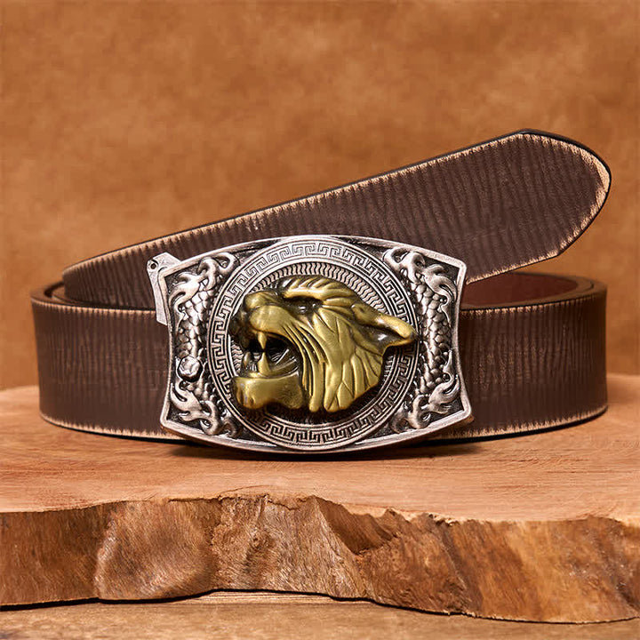 Ceinture en cuir pour homme avec couteau pliant caché tigre DIY - Tigre - Ceinture marron vieillie - 42 - image 7