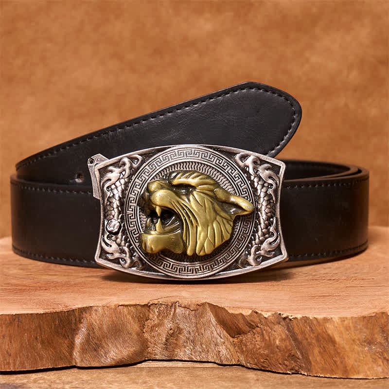 Ceinture en cuir pour homme avec couteau pliant caché tigre DIY - Tigre - Ceinture en PU noir - 42 - image 3