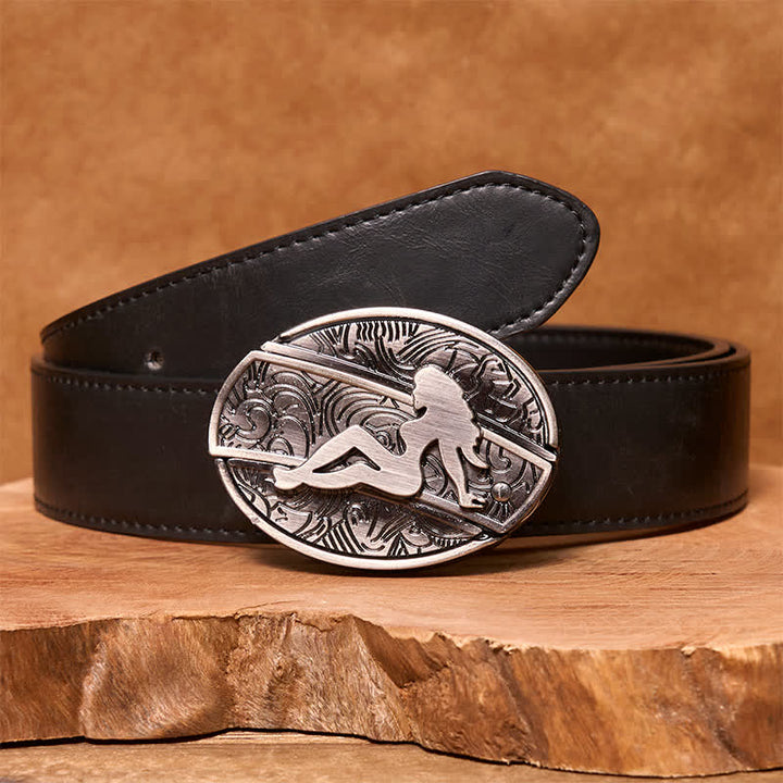 Ceinture en cuir pour homme avec couteau pliant caché et silhouette de femme