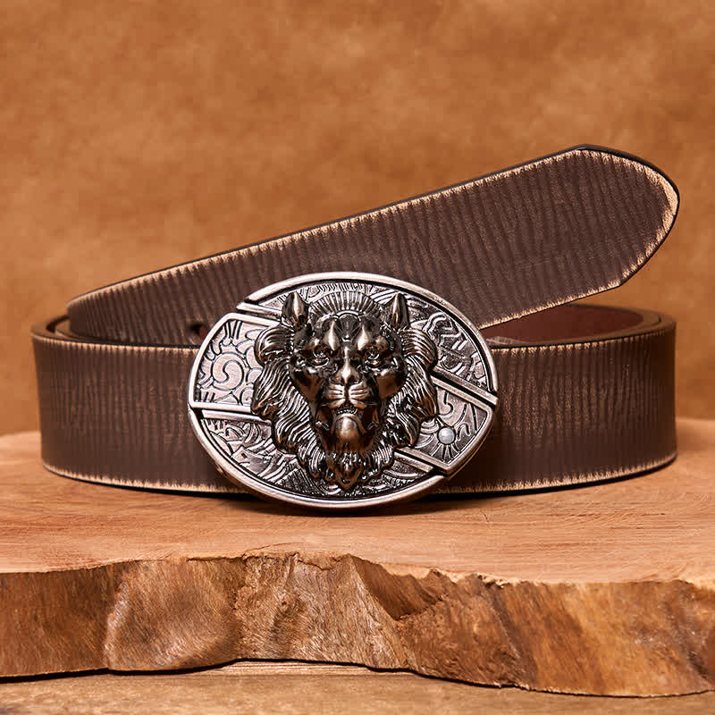 Ceinture en cuir pour homme avec couteau pliant caché et insigne de lion