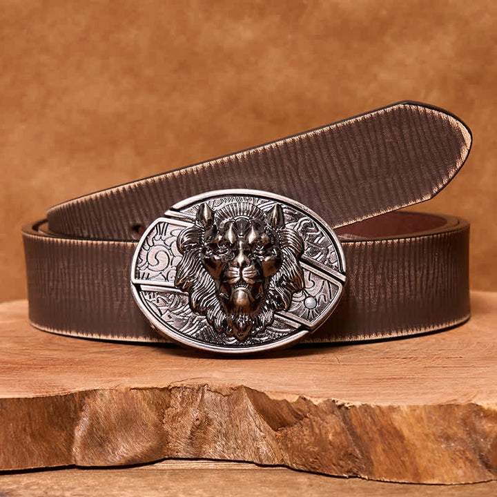 Ceinture en cuir pour homme avec couteau pliant caché et insigne de lion