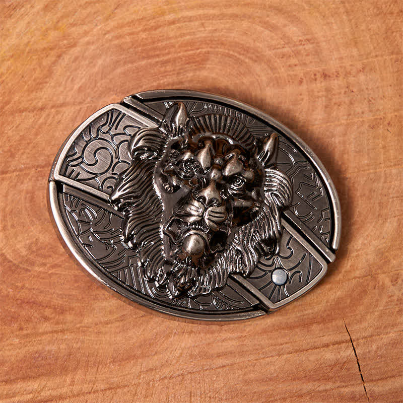 Ceinture en cuir pour homme avec couteau pliant caché et insigne de lion