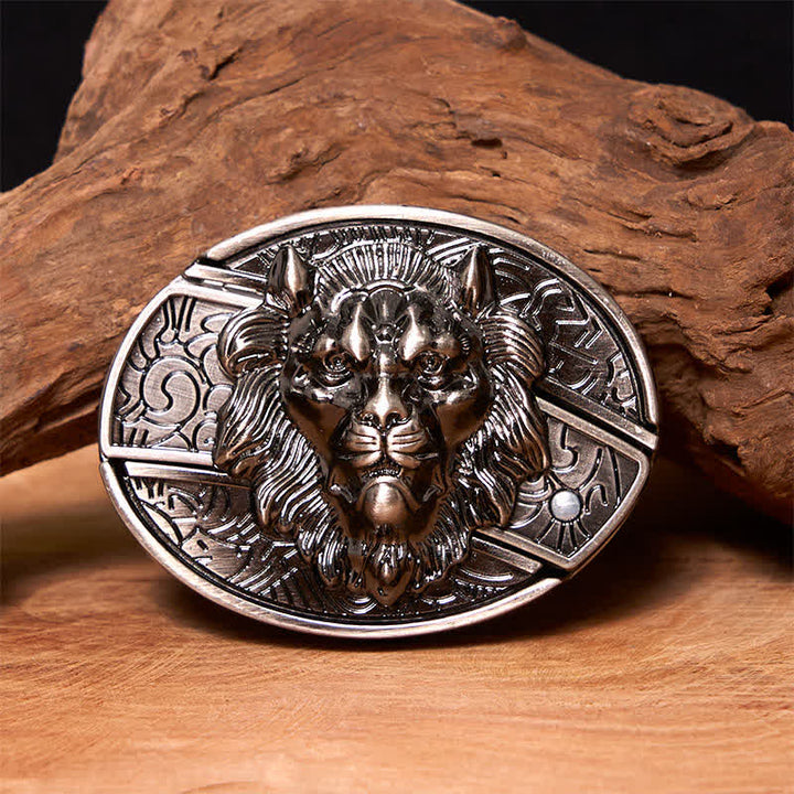 Ceinture en cuir pour homme avec couteau pliant caché et insigne de lion