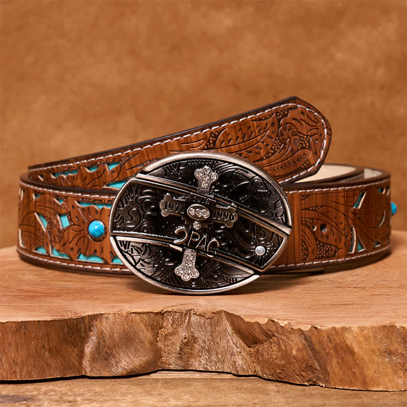 Ceinture en cuir pour homme avec petit couteau pliant caché en croix