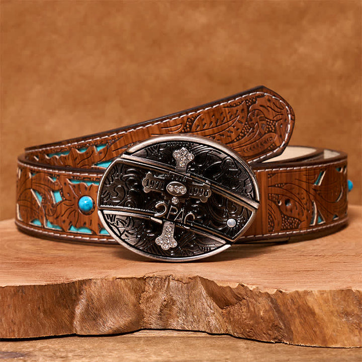 Ceinture en cuir pour homme avec petit couteau pliant caché en croix