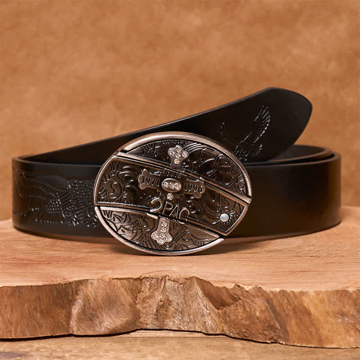 Ceinture en cuir pour homme avec petit couteau pliant caché en croix