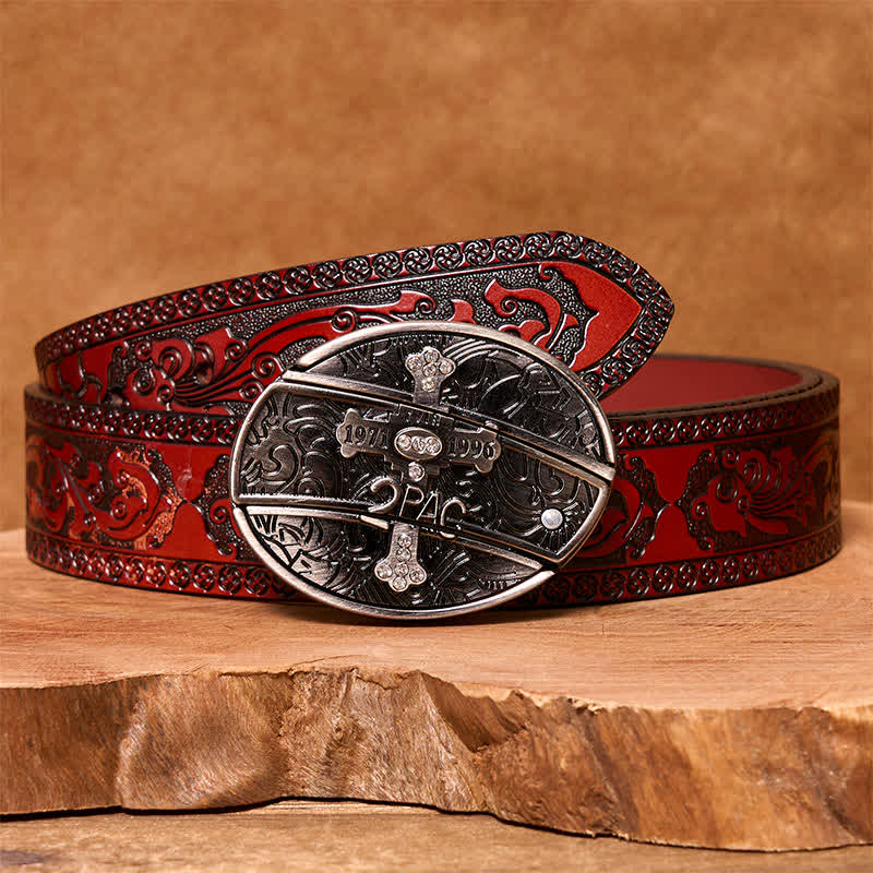 Ceinture en cuir pour homme avec petit couteau pliant caché en croix