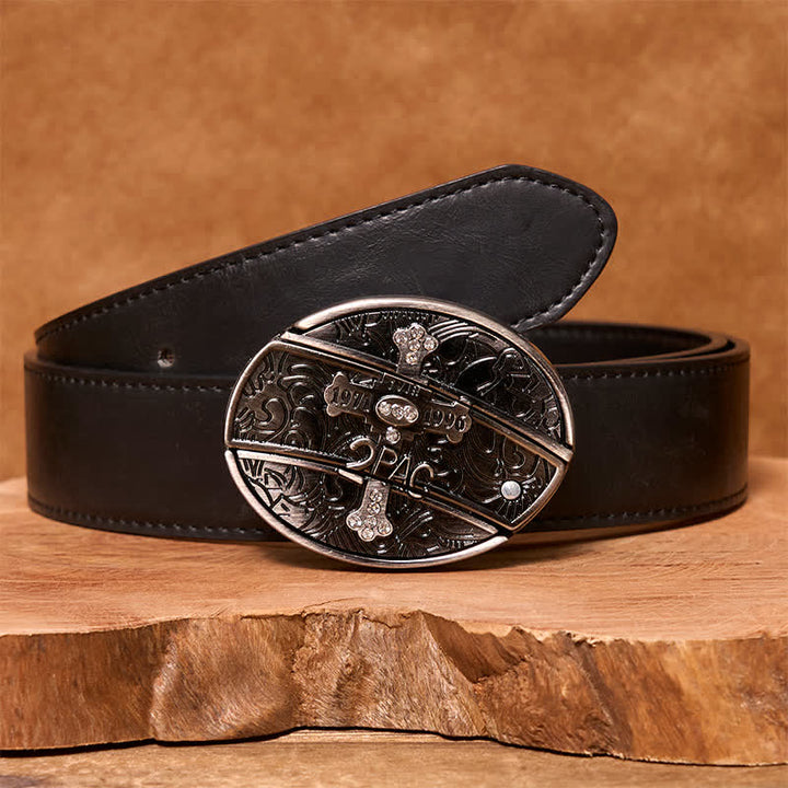 Ceinture en cuir pour homme avec petit couteau pliant caché en croix