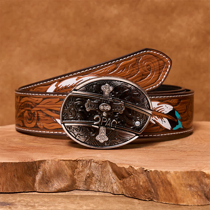 Ceinture en cuir pour homme avec petit couteau pliant caché en croix