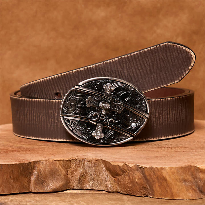 Ceinture en cuir pour homme avec petit couteau pliant caché en croix