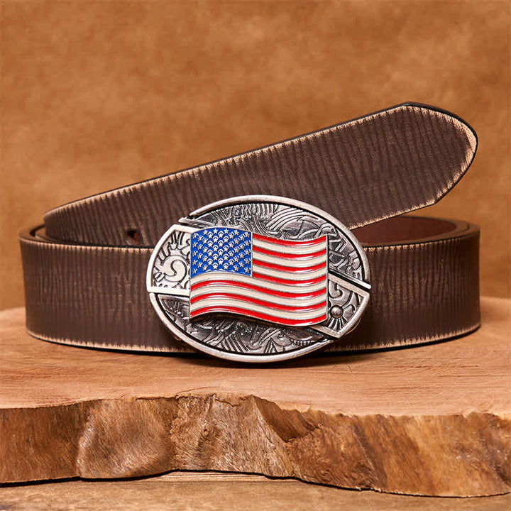 Ceinture en cuir pour homme avec couteau pliant caché et drapeau américain