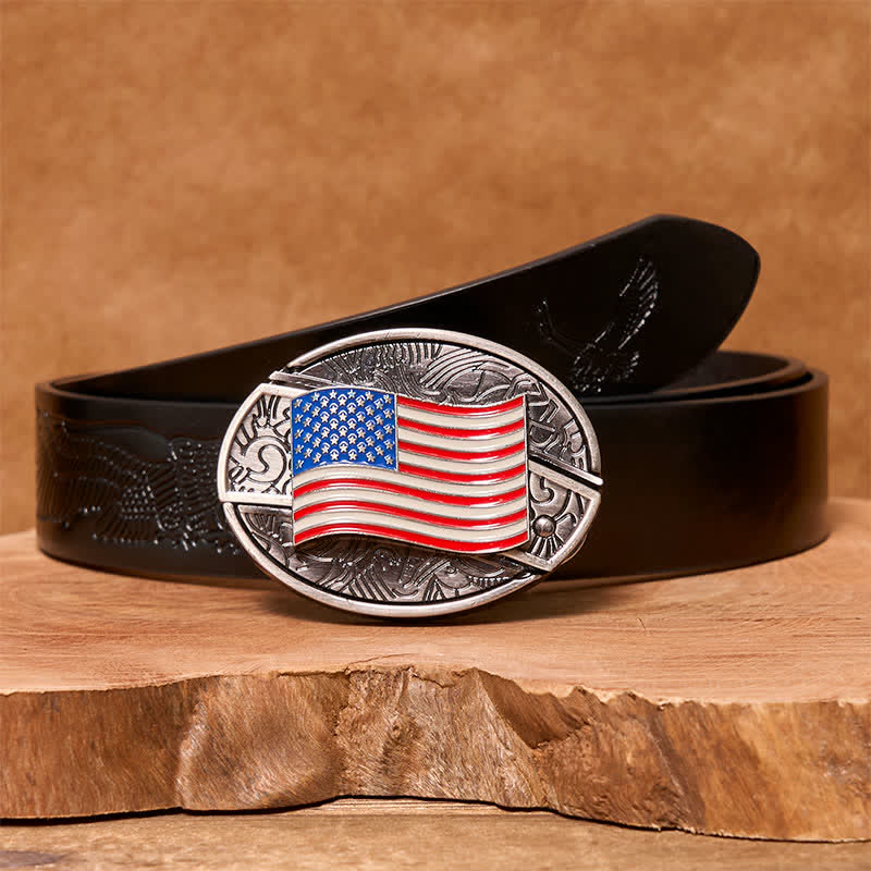 Ceinture en cuir pour homme avec couteau pliant caché et drapeau américain