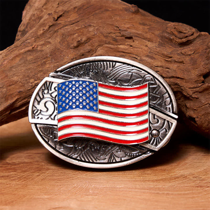 Ceinture en cuir pour homme avec couteau pliant caché et drapeau américain