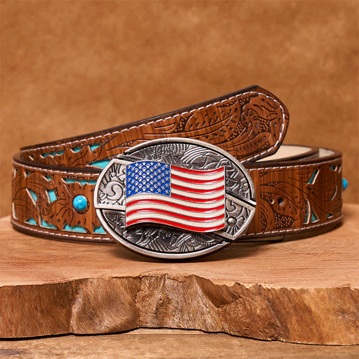 Ceinture en cuir pour homme avec couteau pliant caché et drapeau américain