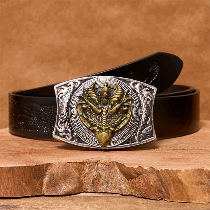 Ceinture en cuir pour homme avec couteau pliant caché et dragon à bec pointu