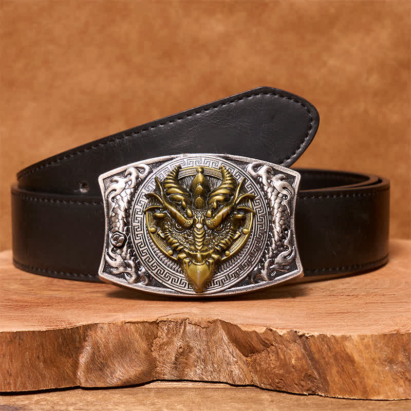 Ceinture en cuir pour homme avec couteau pliant caché et dragon à bec pointu